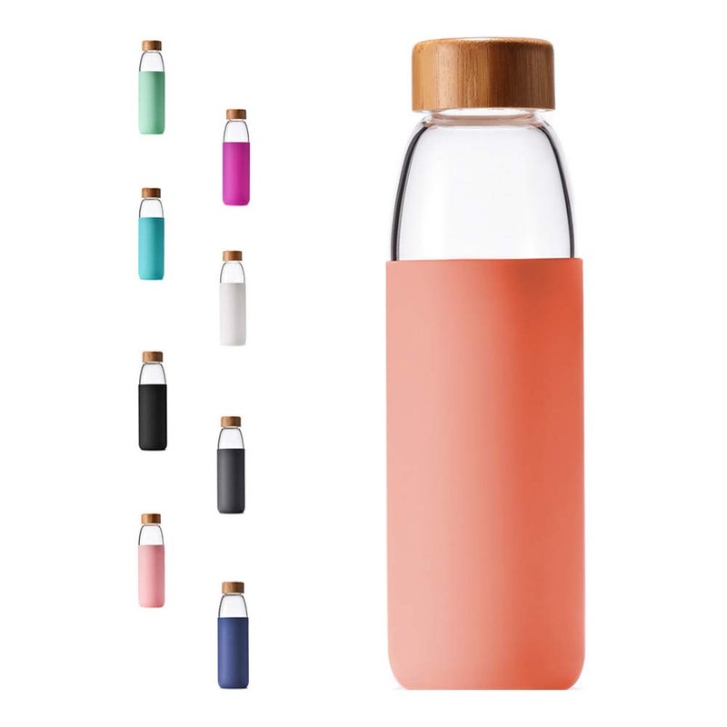 veegoal 18 Oz Borosilicate Glass Water Bottles with Bamboo Lid, BPA-FREE, Non-Slip Silicone Sleeve, and Stainless Steel Leak Proof Lid - Reusable Glass Bottle for Men and Women - Image 1